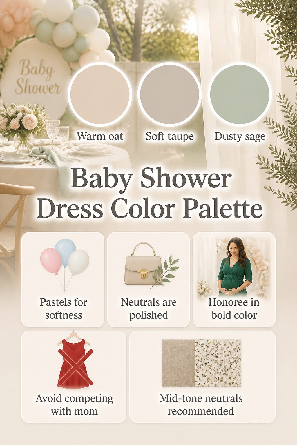 Baby Shower Dresses: Styles, Colors & Fit for 2026 12 An image showing various color options for baby shower dresses.