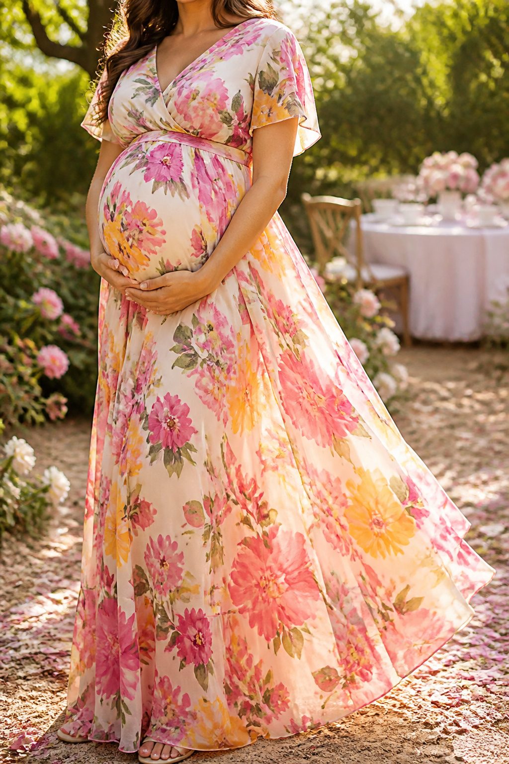 Baby Shower Dresses: Styles, Colors & Fit for 2026 1 A floral dress with bright colors displayed in a cheerful setting.