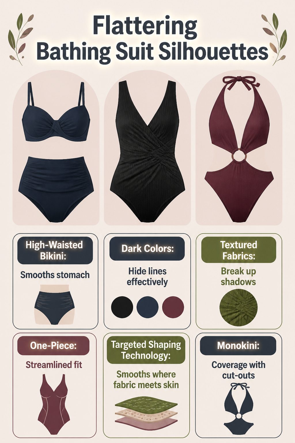 Bathing Suits: Bikinis, One-Pieces, Cover-Ups & Sizing Guide 8 A visual guide to different flattering swimsuit styles.