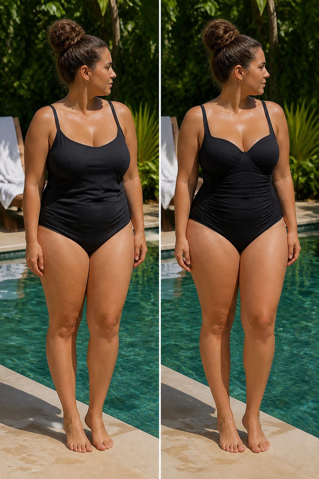 Bathing Suits: Bikinis, One-Pieces, Cover-Ups & Sizing Guide 5 An image illustrating flattering bathing suit silhouettes for body types.