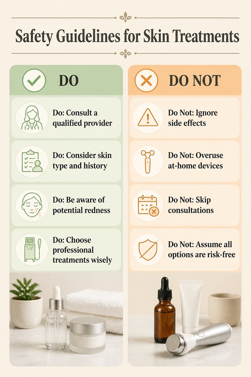 Information graphic on safety guidelines for skin treatments.