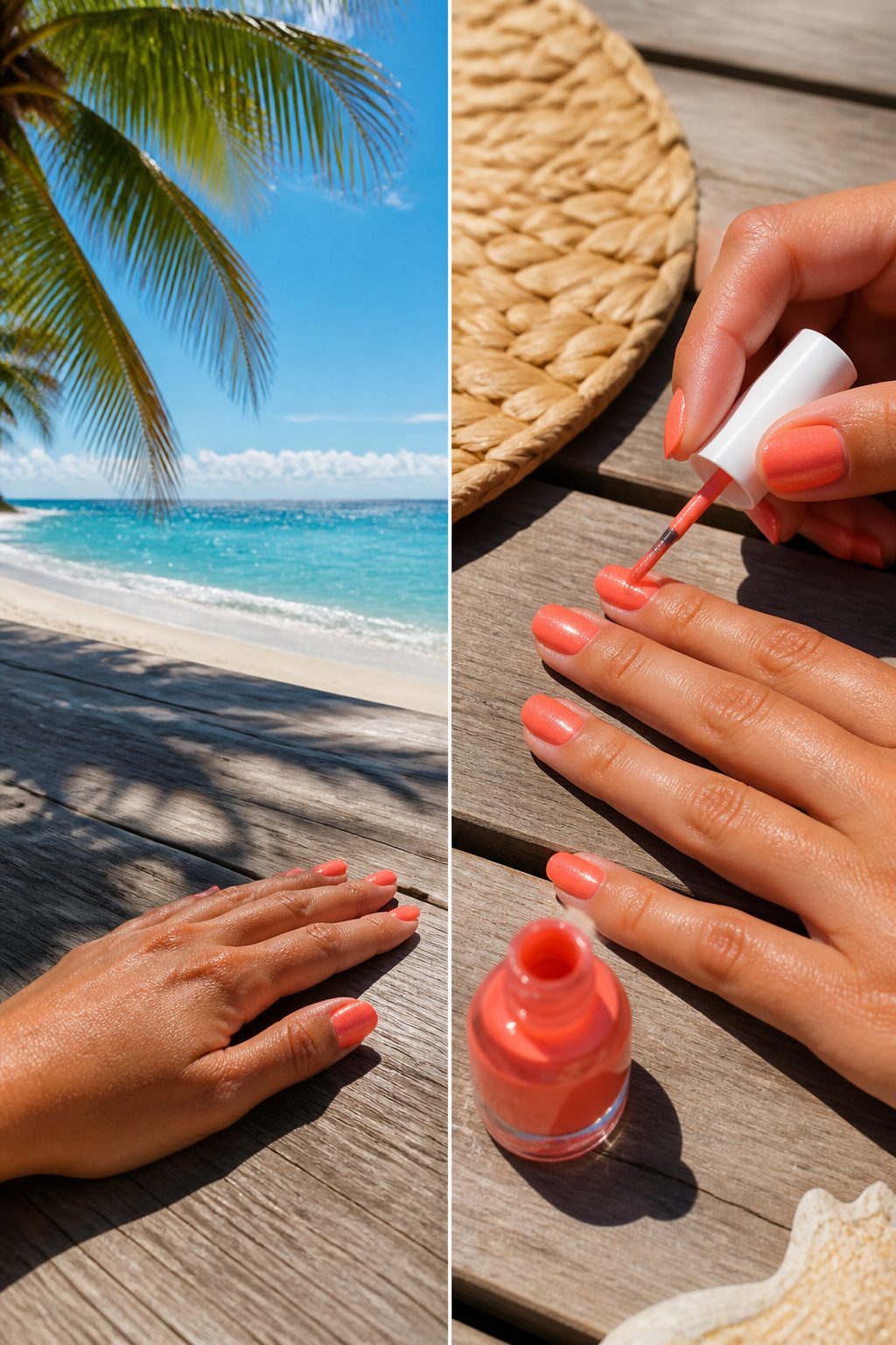 Illustration showing seasonal nail color effects on skin tone.