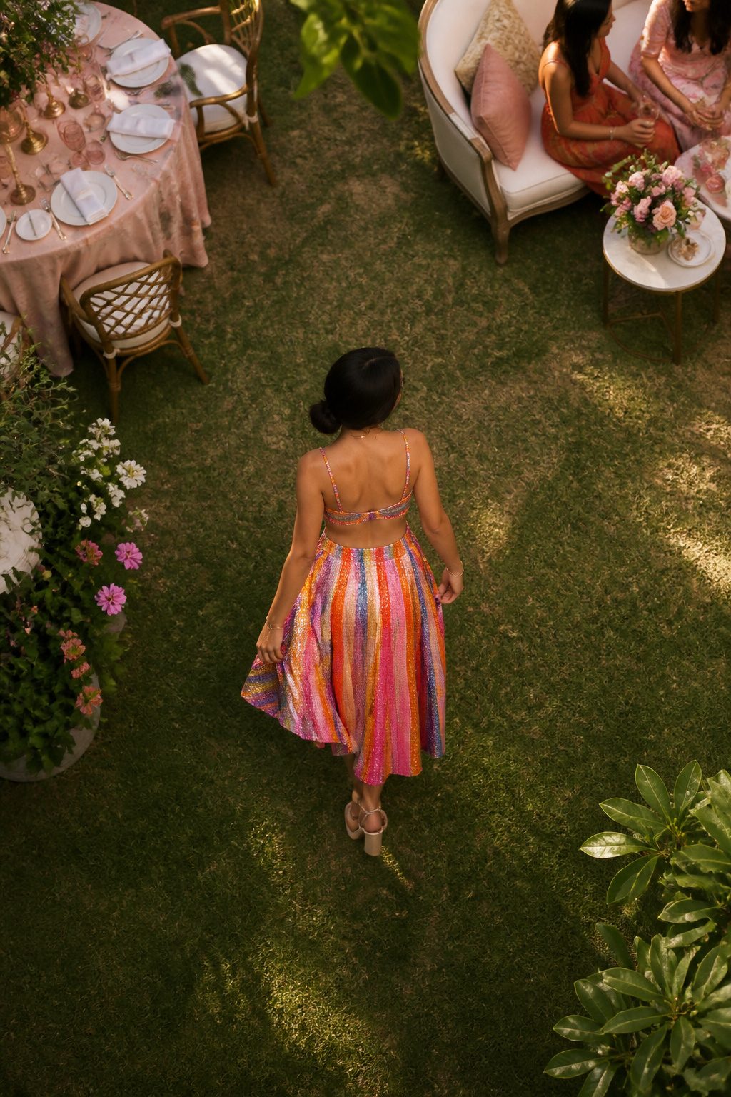 A matching skirt set displayed on a mannequin.
