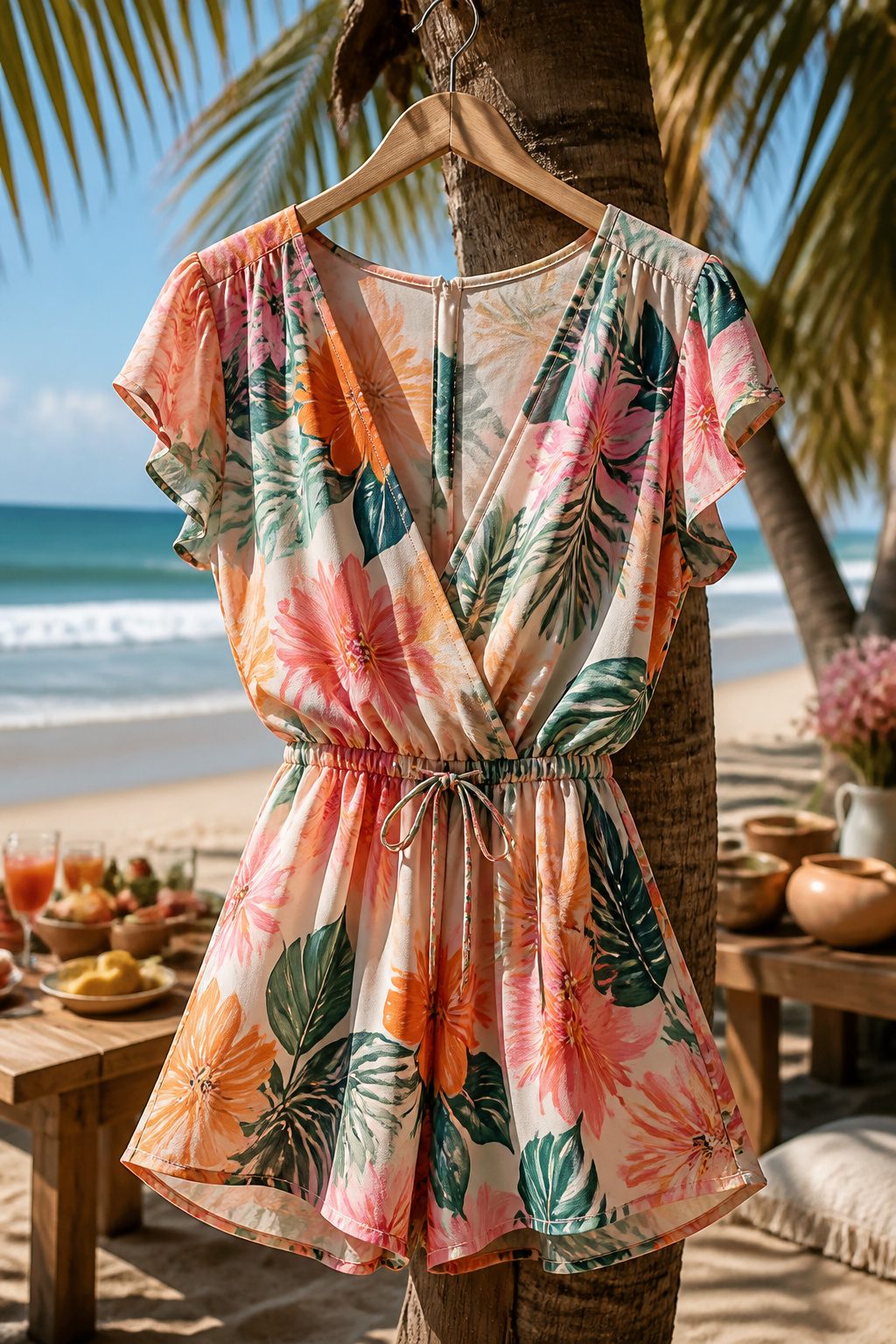 A short romper displayed on a model.