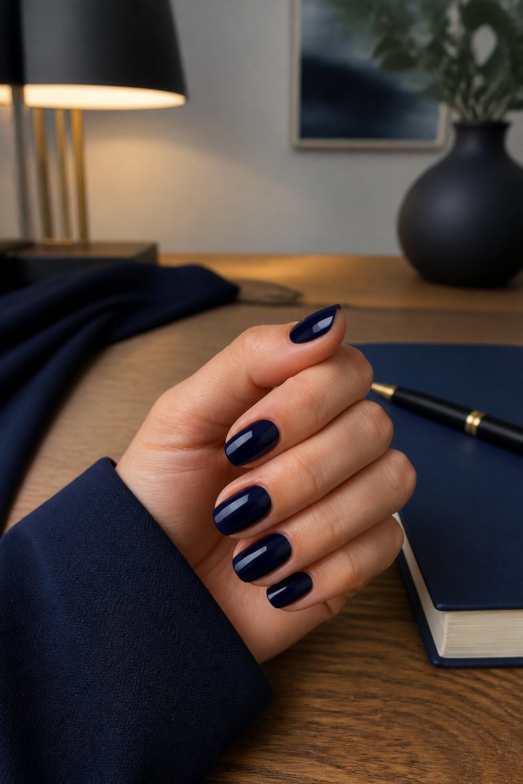 Navy blue nails displayed elegantly.