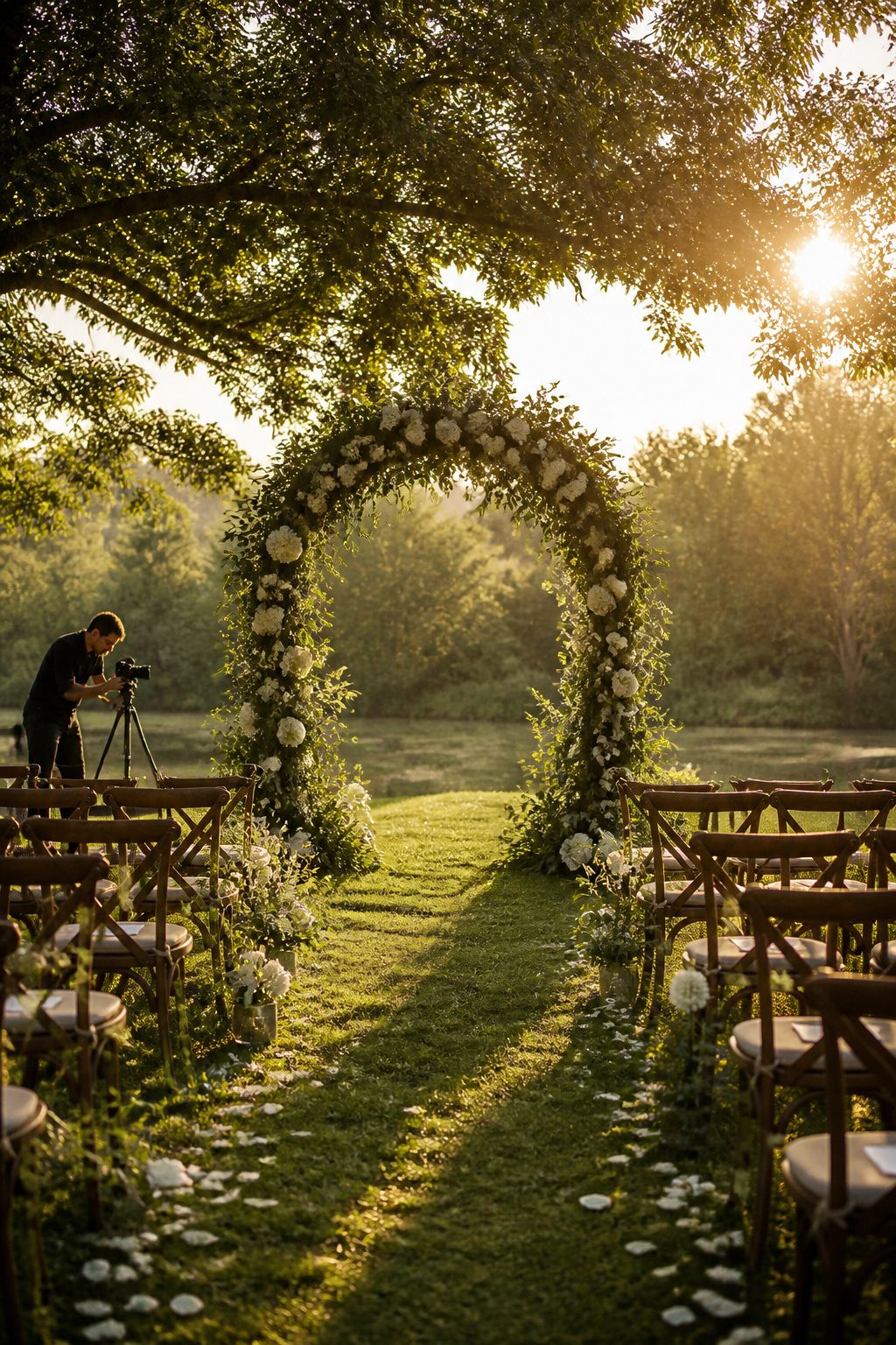 A beautifully decorated ceremony space ready for the wedding.