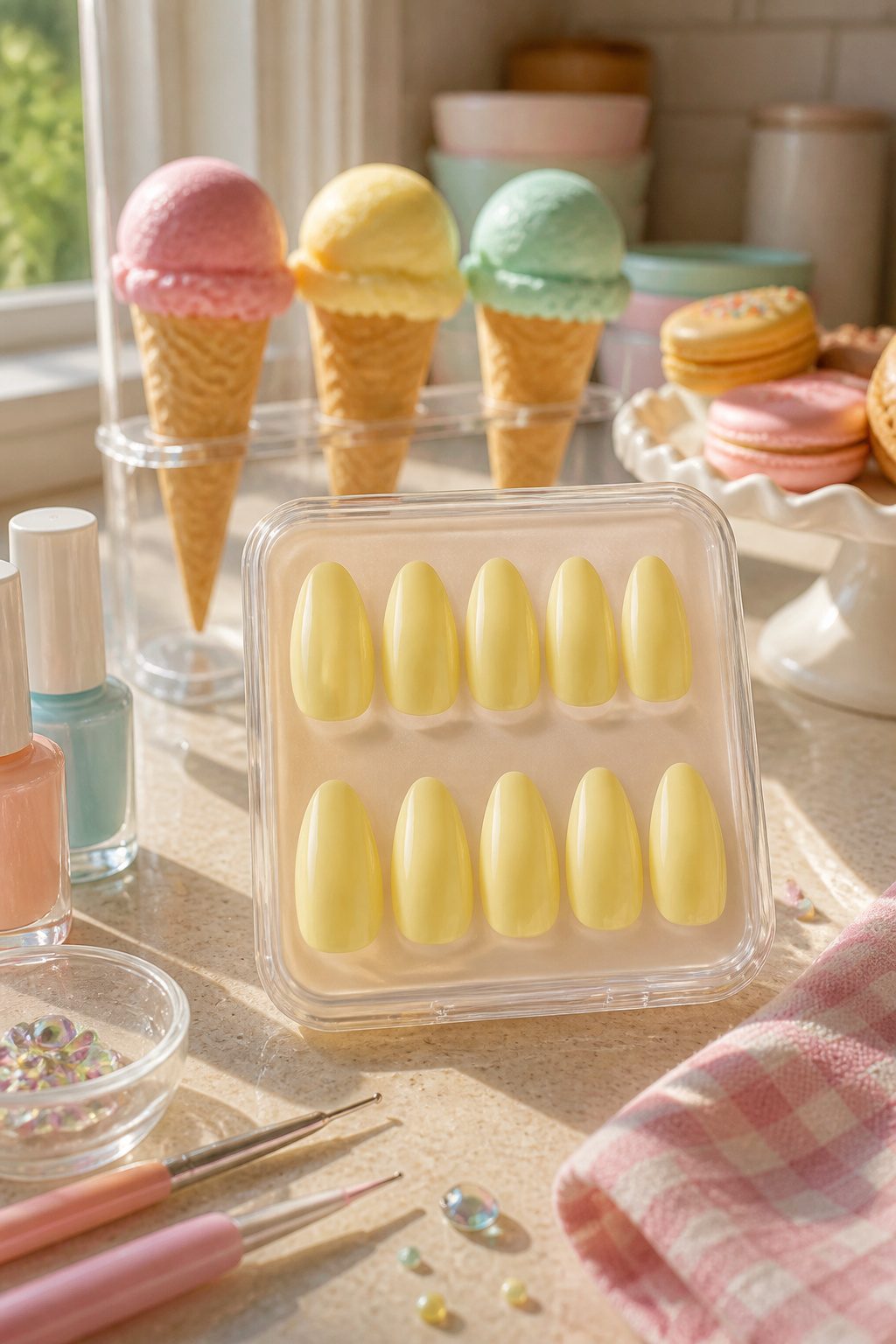 A set of Chillhouse Bougie Butter press-on nails in almond shape.