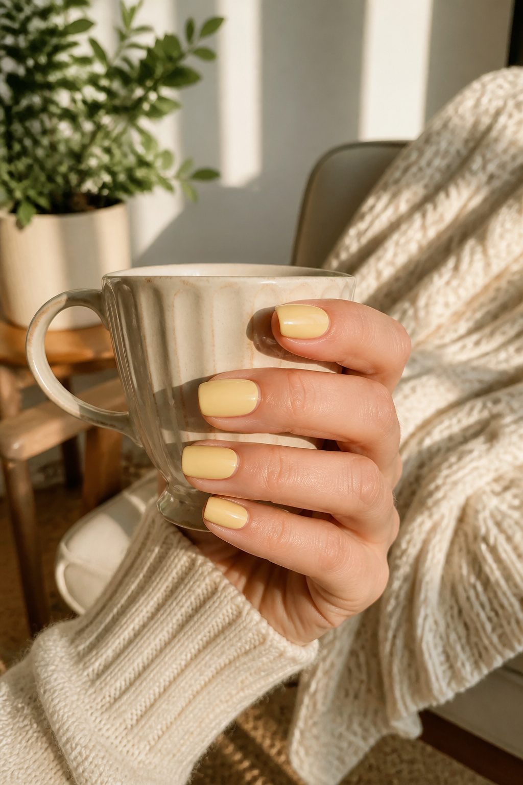 A bottle of Manucurist Paris Green in Mimosa, a pastel yellow nail polish.