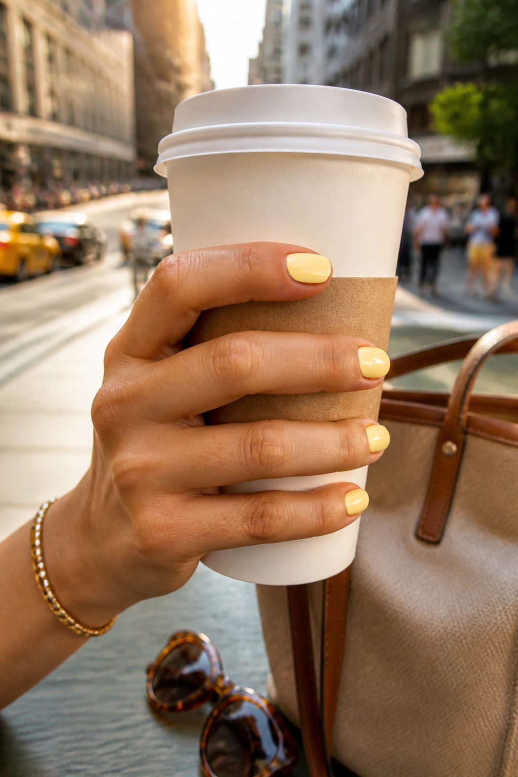 A bottle of Sally Hansen Insta-Dri in Does Not Comcute, a quick-dry yellow polish.