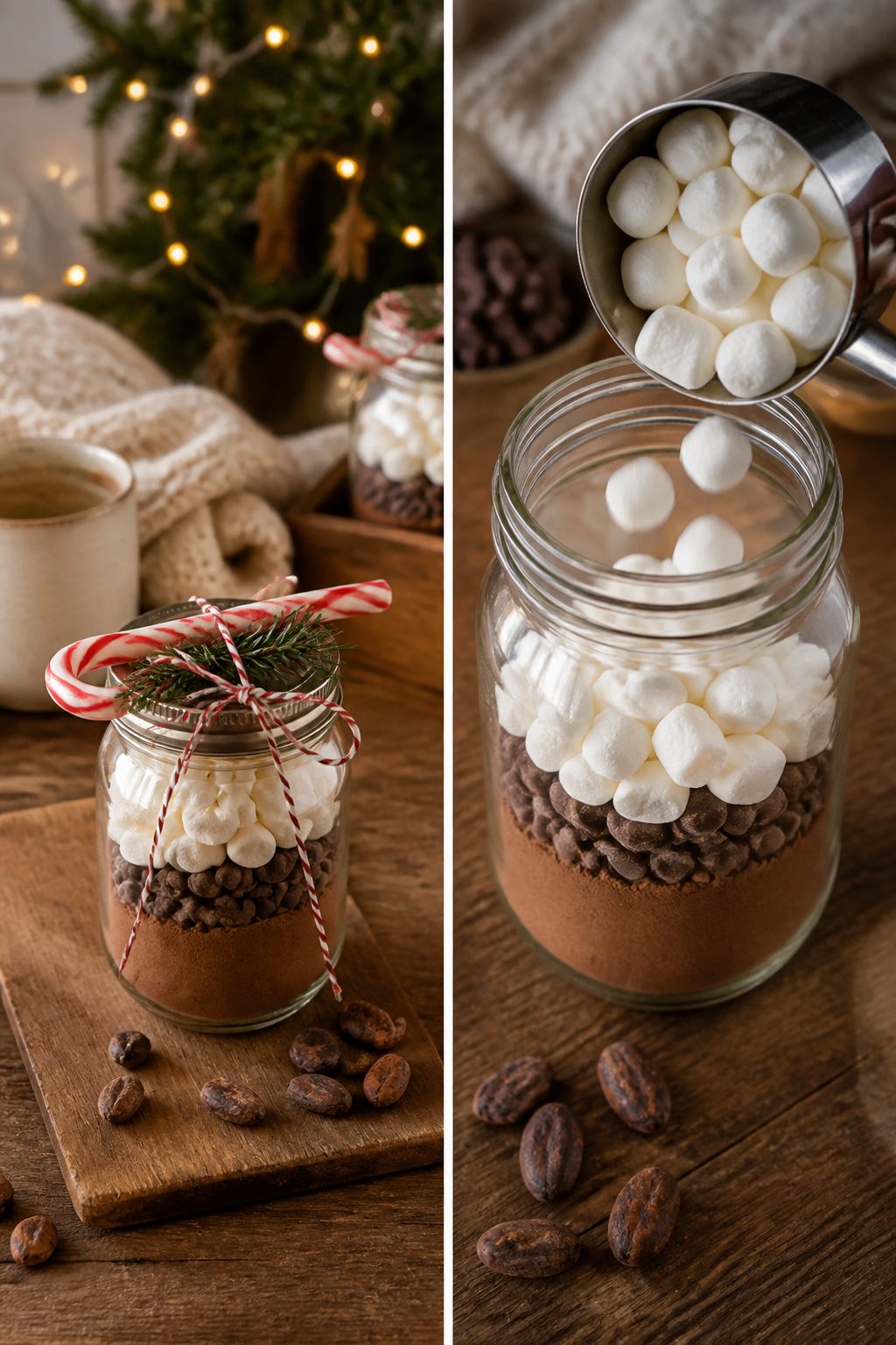 8 Thoughtful Coworker Christmas Gift Ideas for 2026 4 Canning jar filled with hot cocoa ingredients and a candy cane.