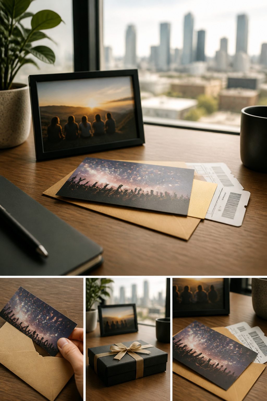 8 Thoughtful Coworker Christmas Gift Ideas for 2026 7 Tickets and vouchers for concerts and experiences on a desk.