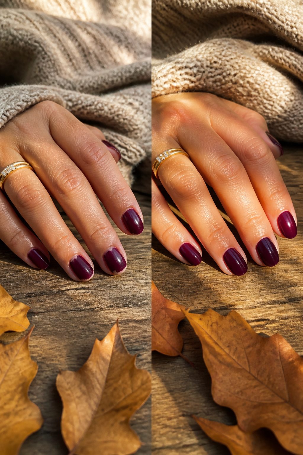 Short nails displayed in almond and soft square shapes.
