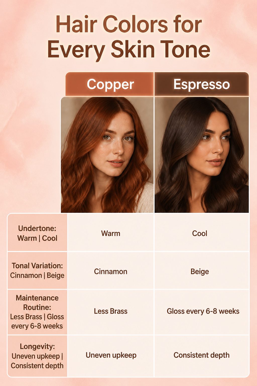 Illustration of hair colors suitable for various skin tones.