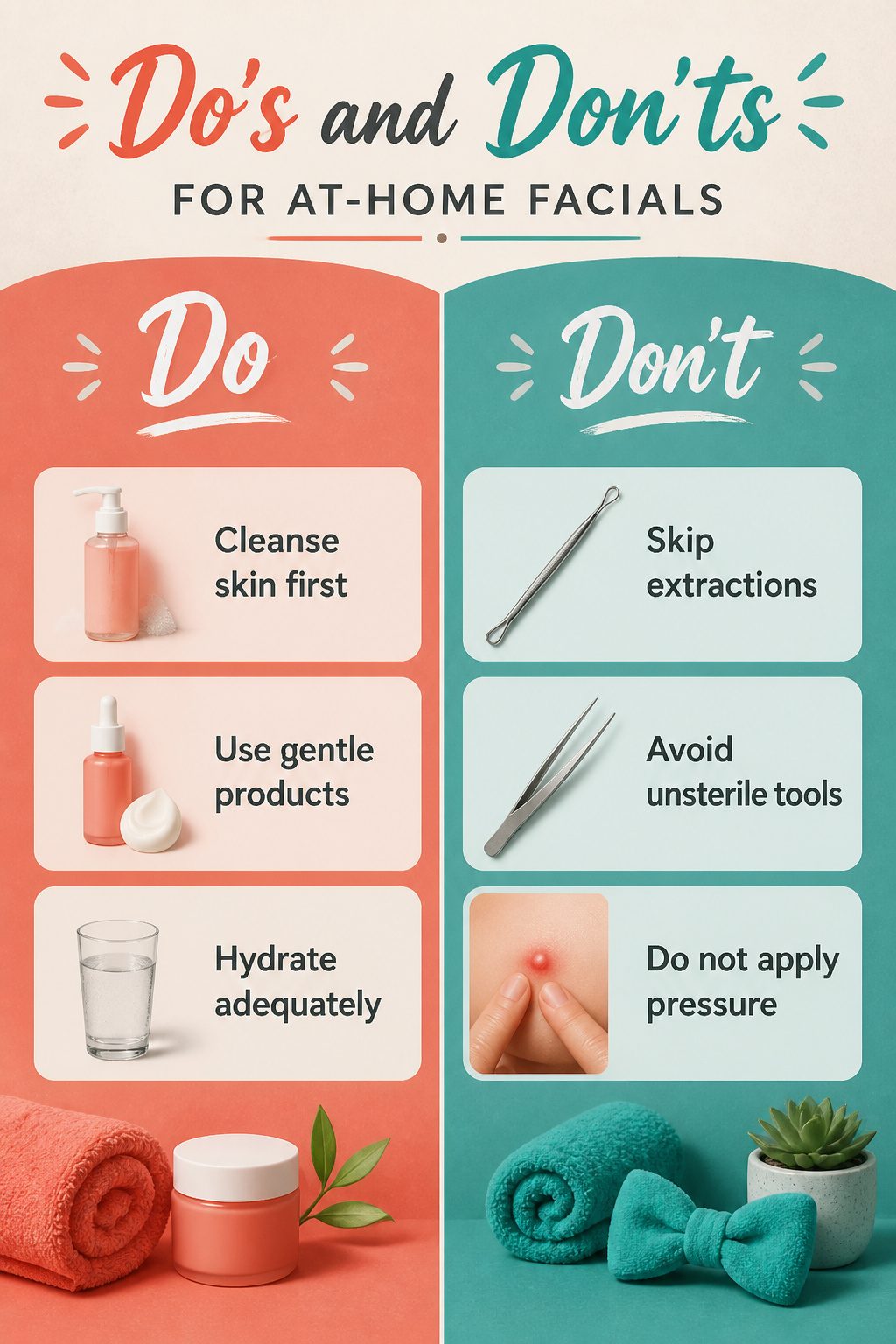 An information image outlining do's and don'ts for at-home facials.