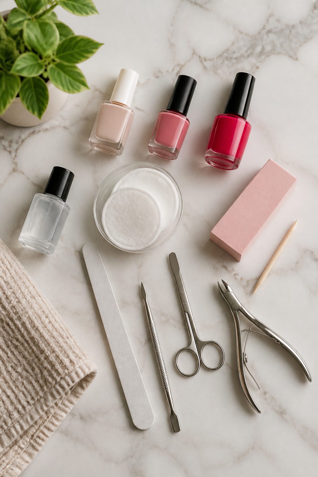 A list of manicure tools including polish remover, clippers, and base coat.