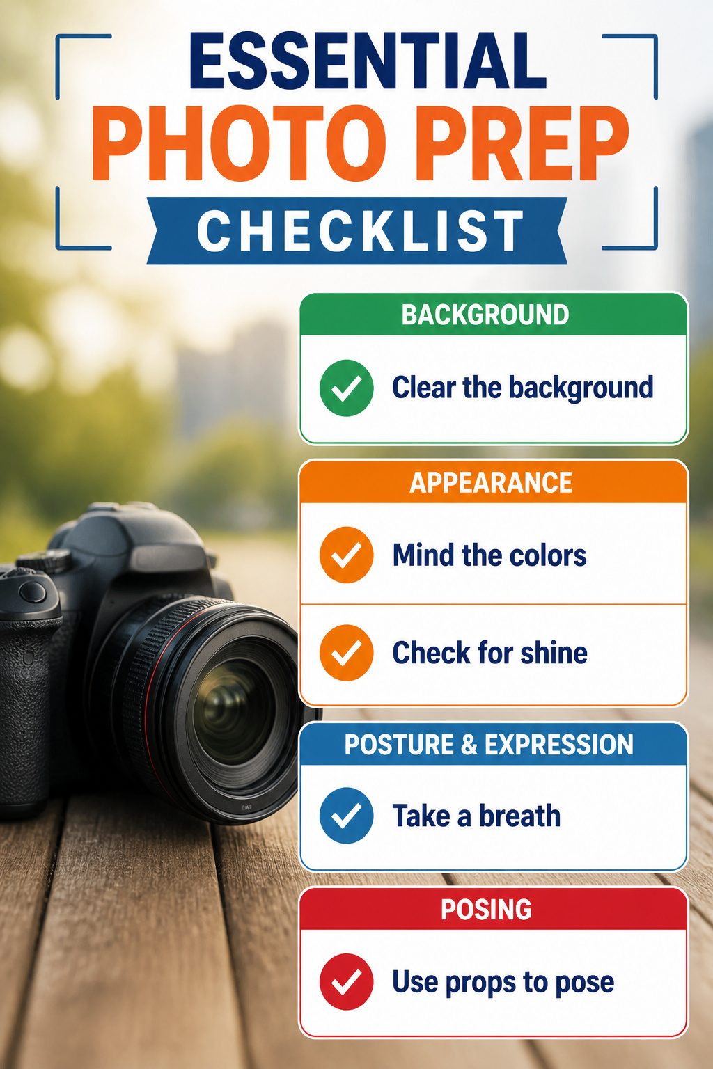 How to Look Good in Pictures: 10 Steps From Lighting to Posing 12 An essential checklist for preparing before taking photos.