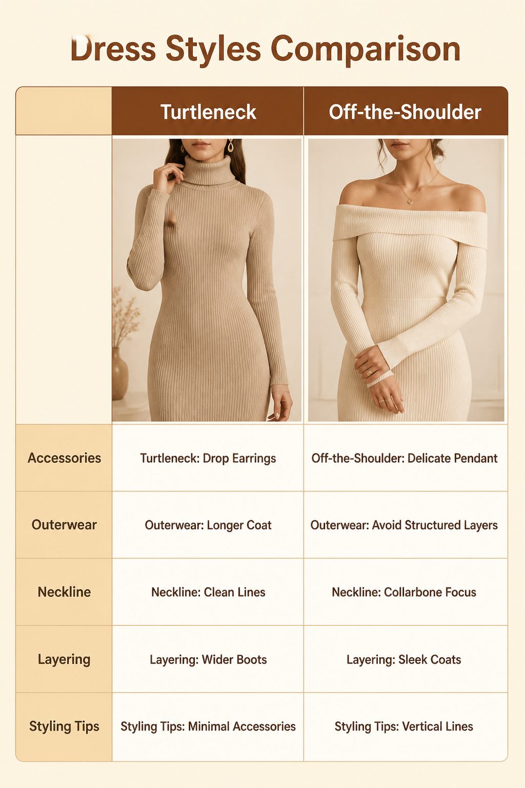 How to Style a Sweater Dress: 10 Outfit Ideas for 2026 11 Illustration comparing various dress styles and their accessory compatibility.