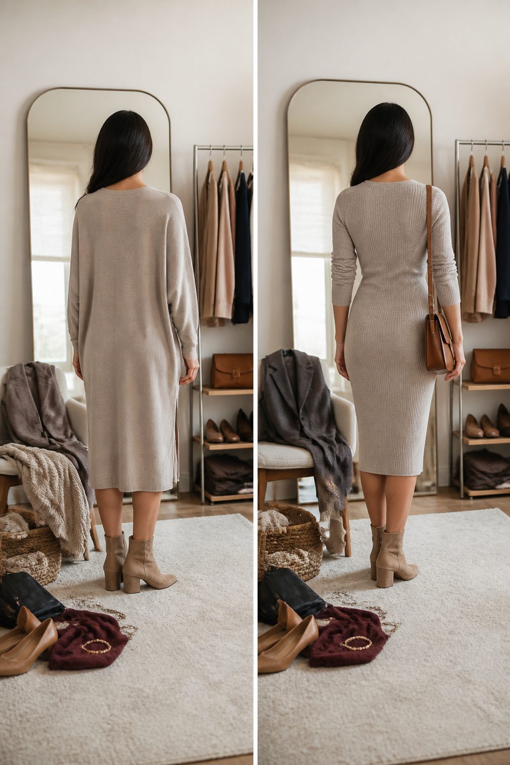 How to Style a Sweater Dress: 10 Outfit Ideas for 2026 14 Model discussing styling mistakes with a sweater dress and belt.