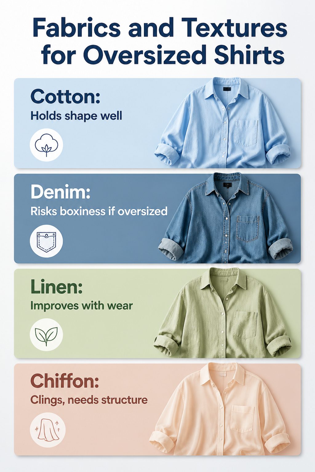 How to Style Oversized Shirt: 15 Wearable Outfit Ideas for 2026 17 Image illustrating fabrics and textures suitable for oversized shirts.
