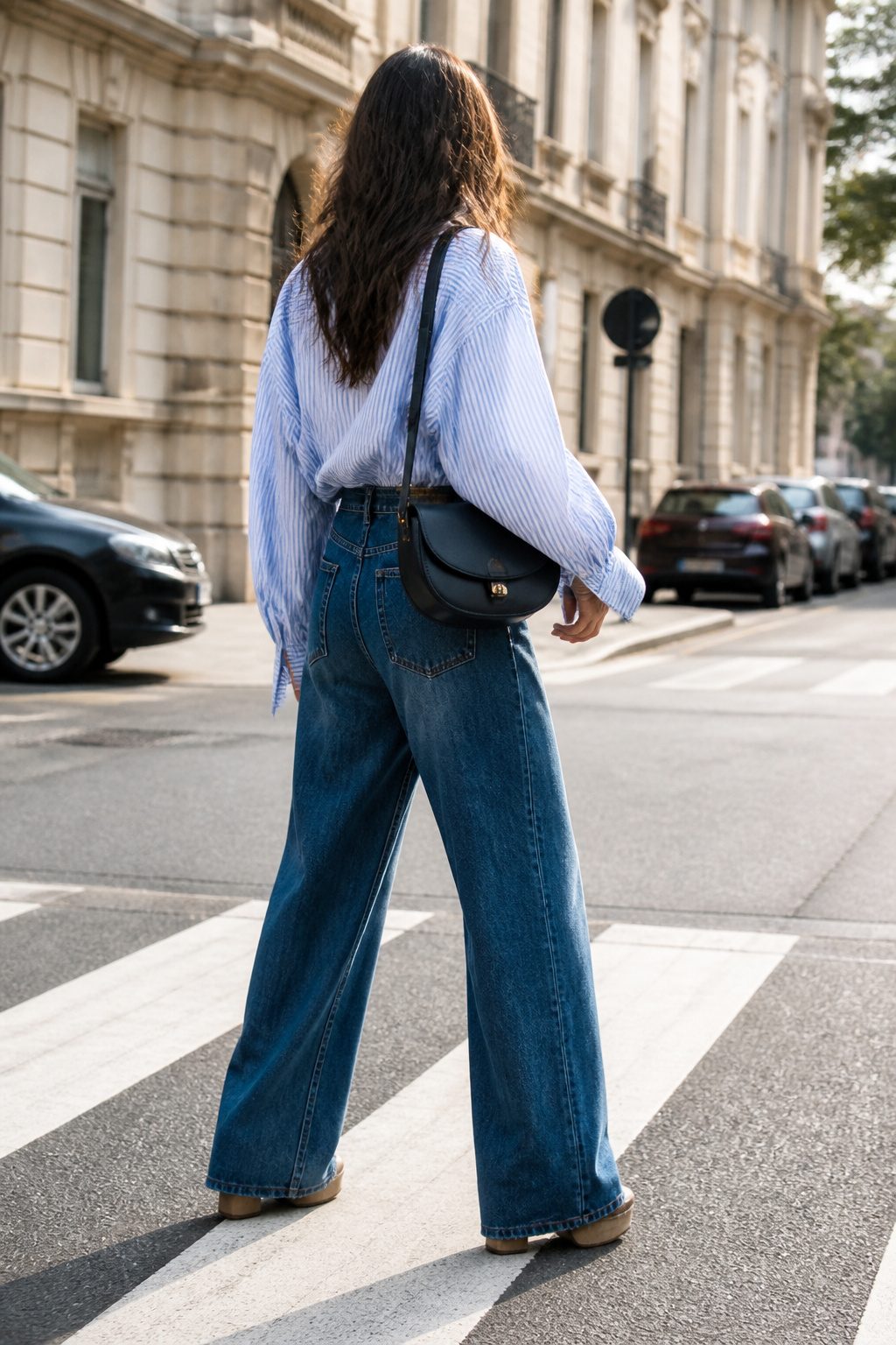 How to Style Oversized Shirt: 15 Wearable Outfit Ideas for 2026 15 Model in an oversized shirt paired with wide-leg jeans and platform heels.