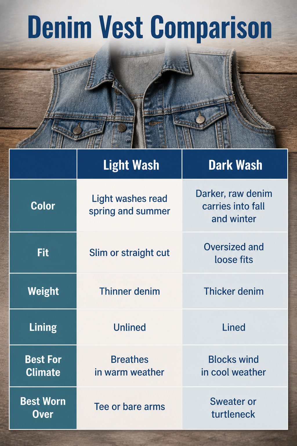 How to Wear a Denim Vest: 13 Outfit Ideas for 2026 14 Image showing various styles of denim vests in different washes.