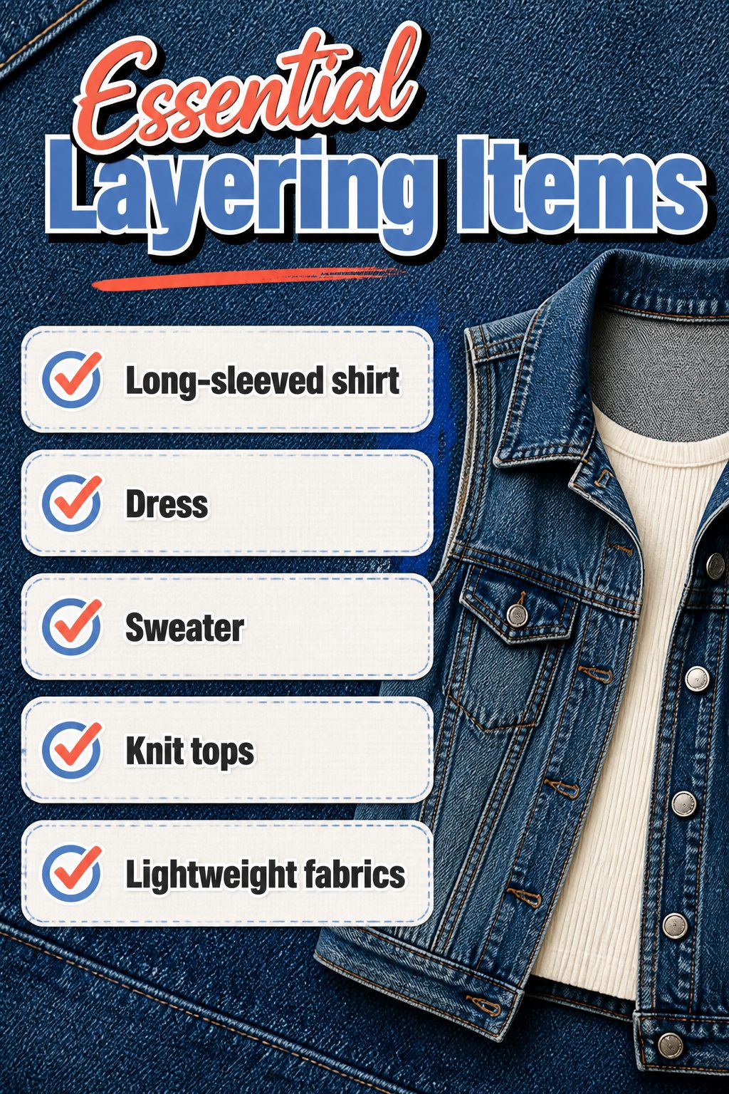 How to Wear a Denim Vest: 13 Outfit Ideas for 2026 15 Image displaying layering options for a denim vest with different shirts.