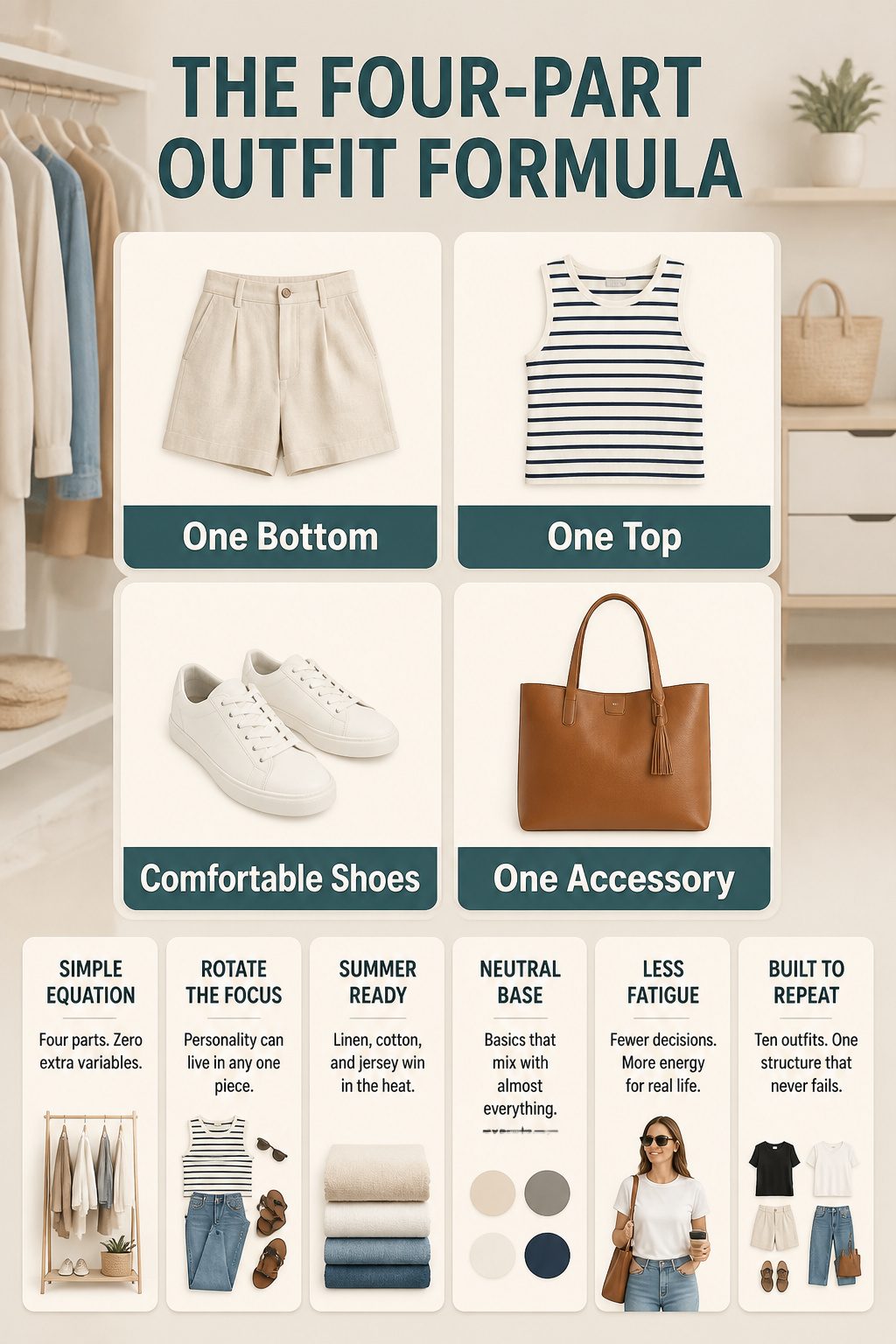 Millennial Mom Outfits: Easy Dressing for Real Days 12 An infographic displaying the four-part outfit formula.