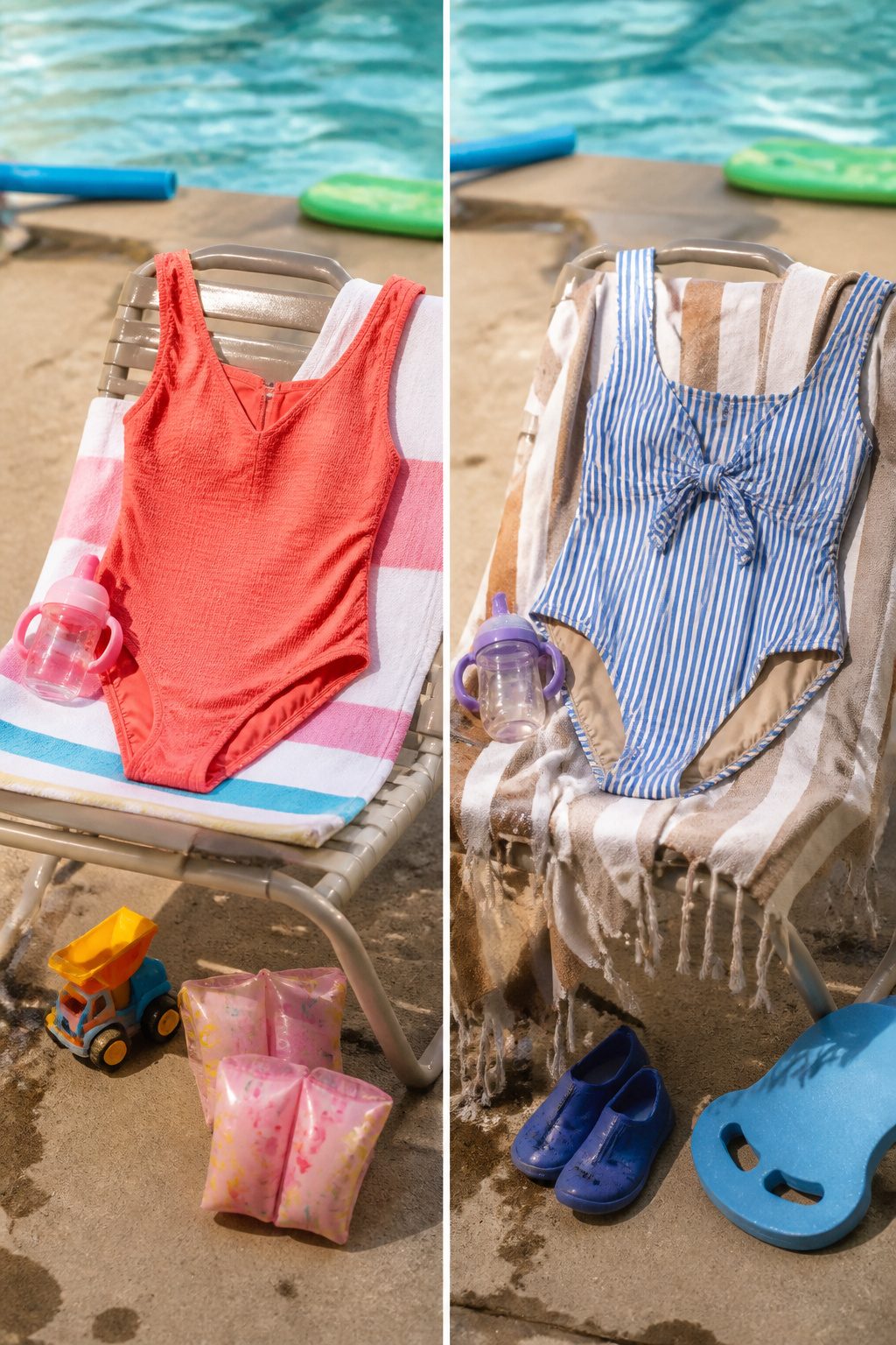 A crinkle fabric one-piece bathing suit on a simple background.