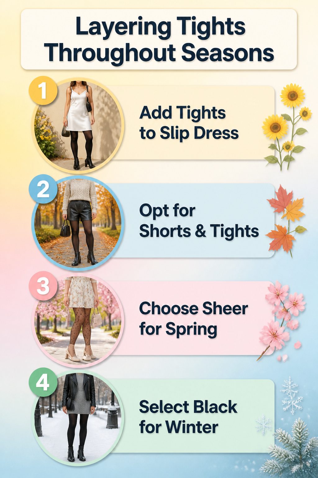 An image illustrating how to layer tights for different seasons.