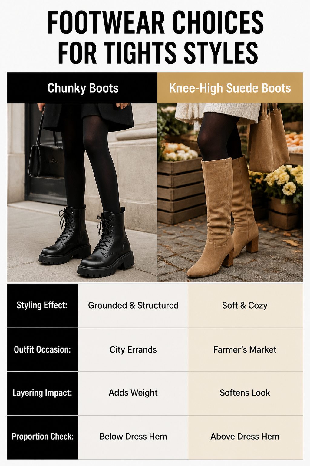 An image showing various footwear options suitable for tights styles.