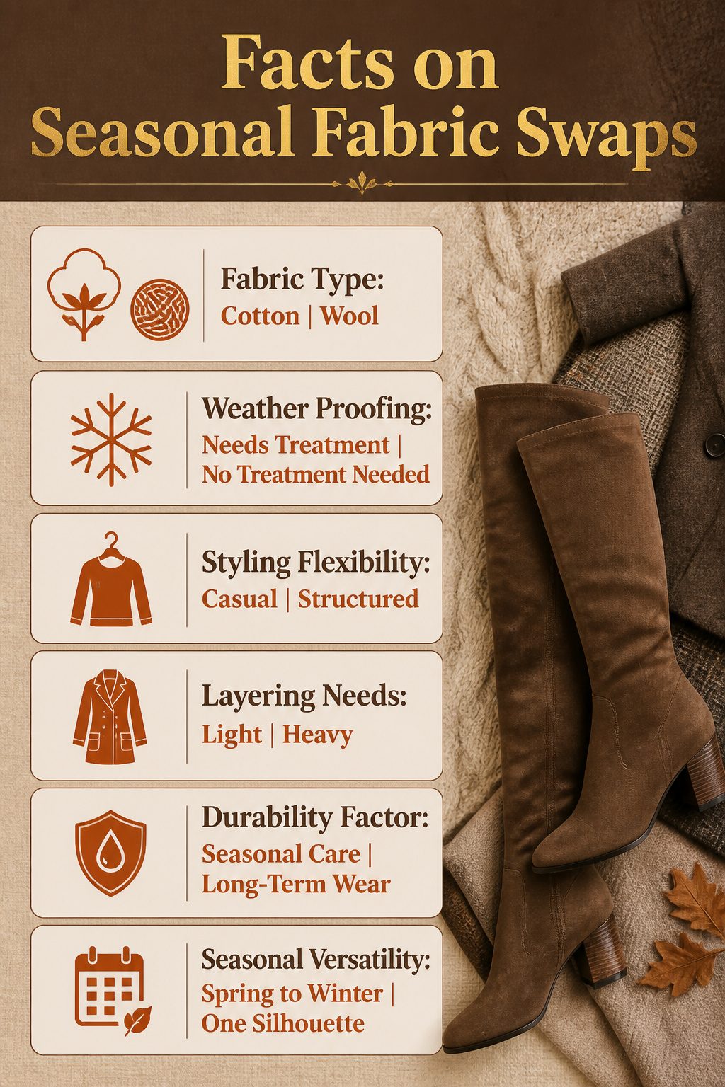Infographic on seasonal fabric swaps for outfits.
