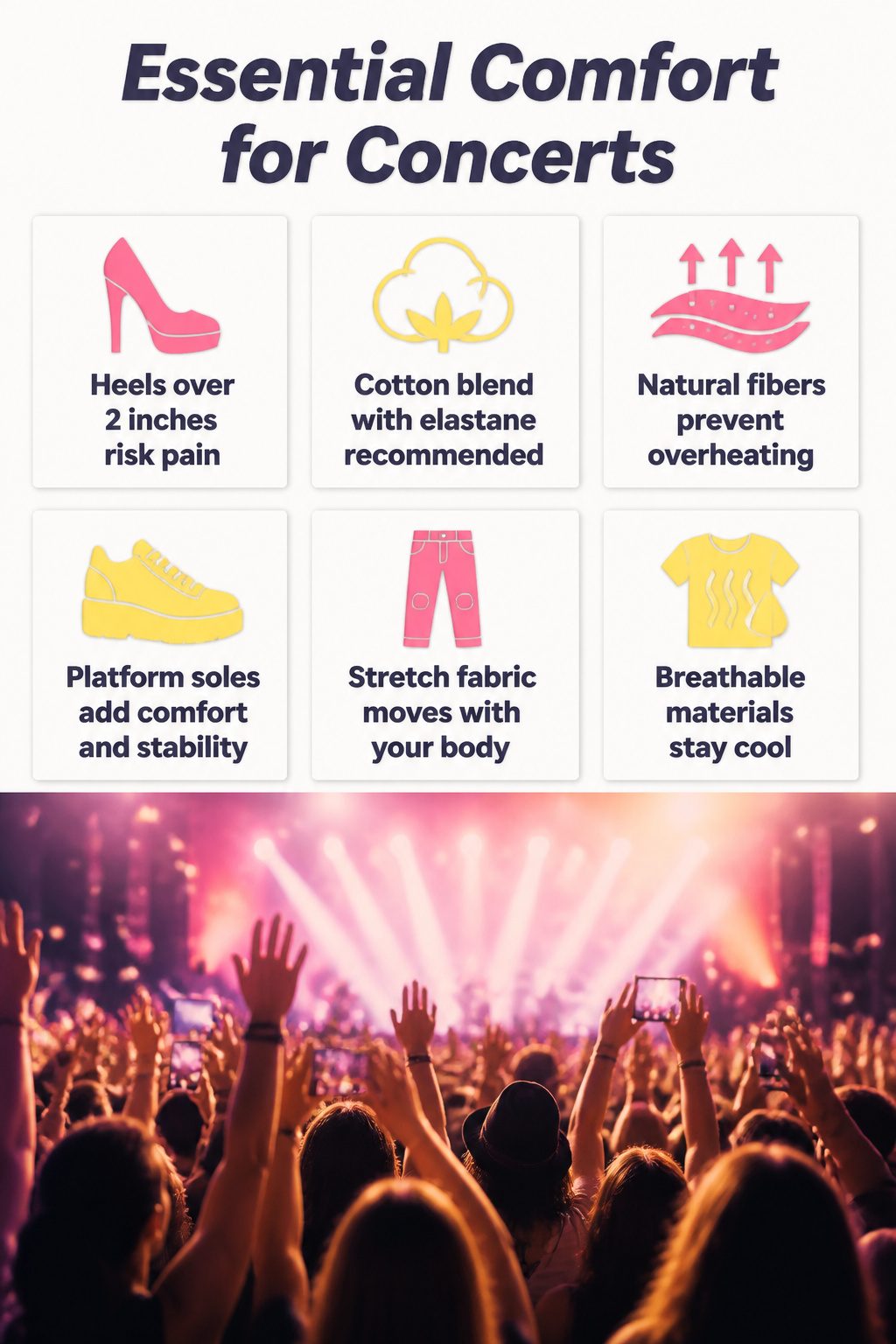 How to Dress for a Pop Concert in 2026 11 A woman discusses comfort essentials for attending concerts.