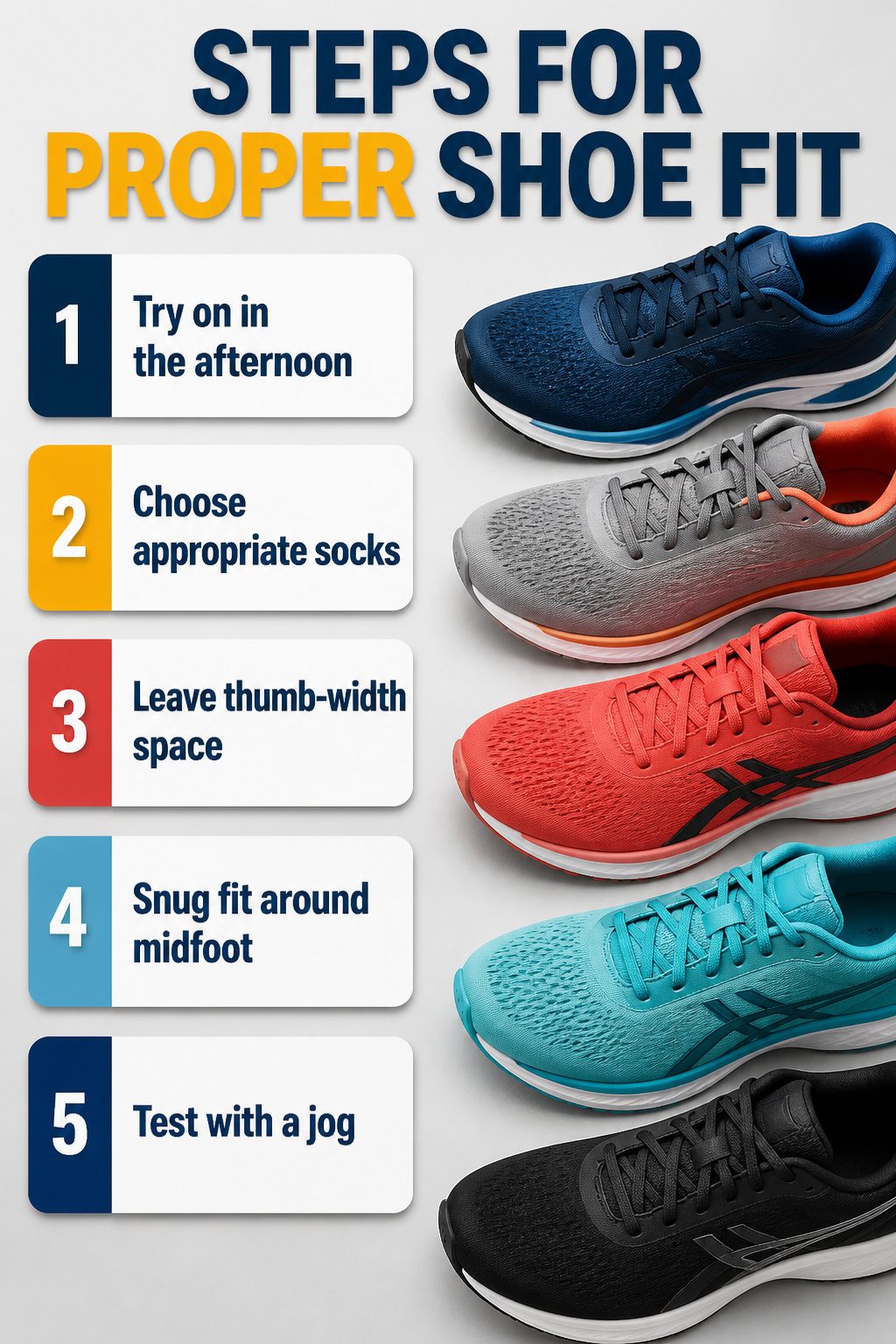 An illustration showing steps for ensuring proper running shoe fit.