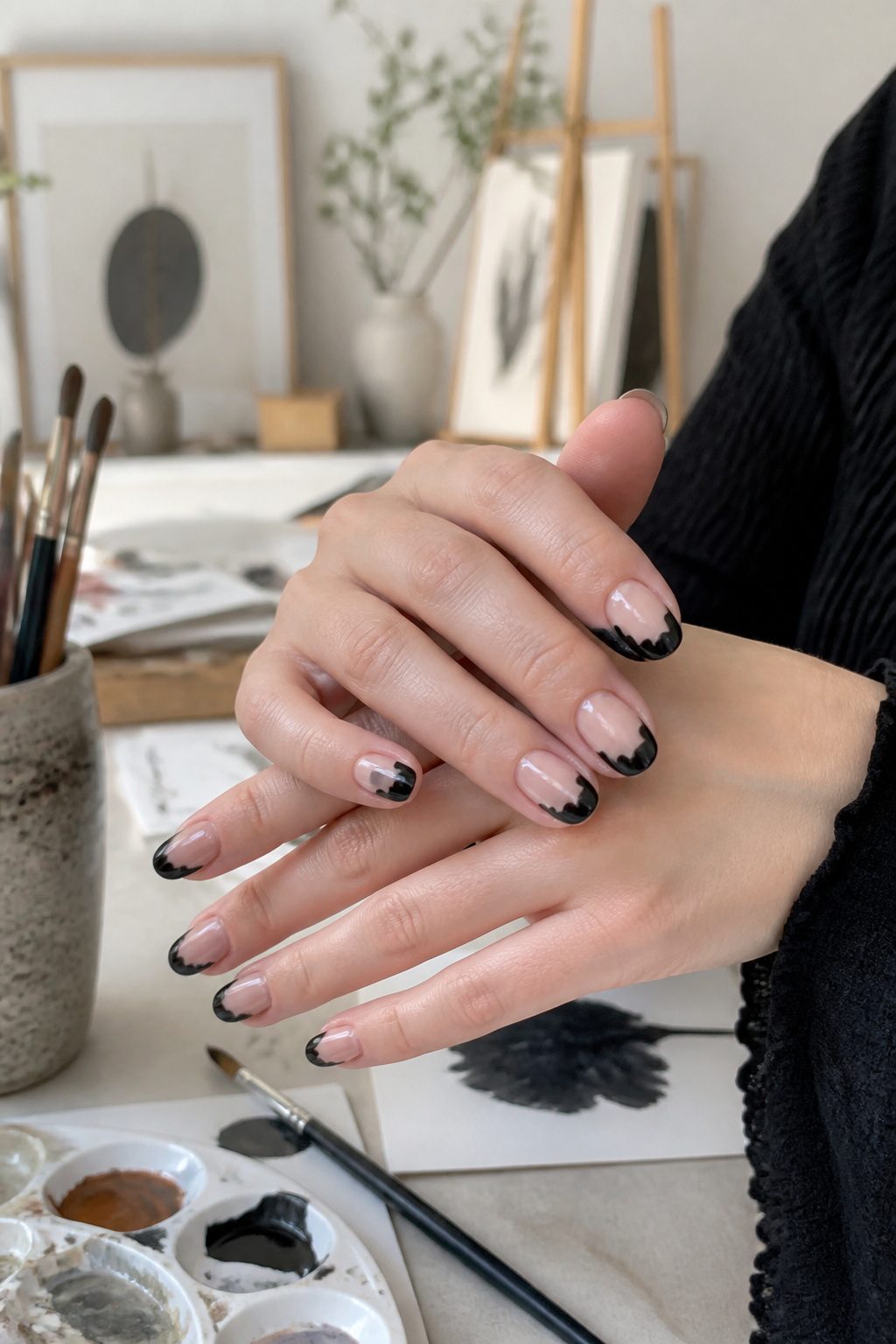 25 Short Nail Ideas for 2026: Designs You Can Actually Try 16 Short nails with black scalloped tips on a nude base.