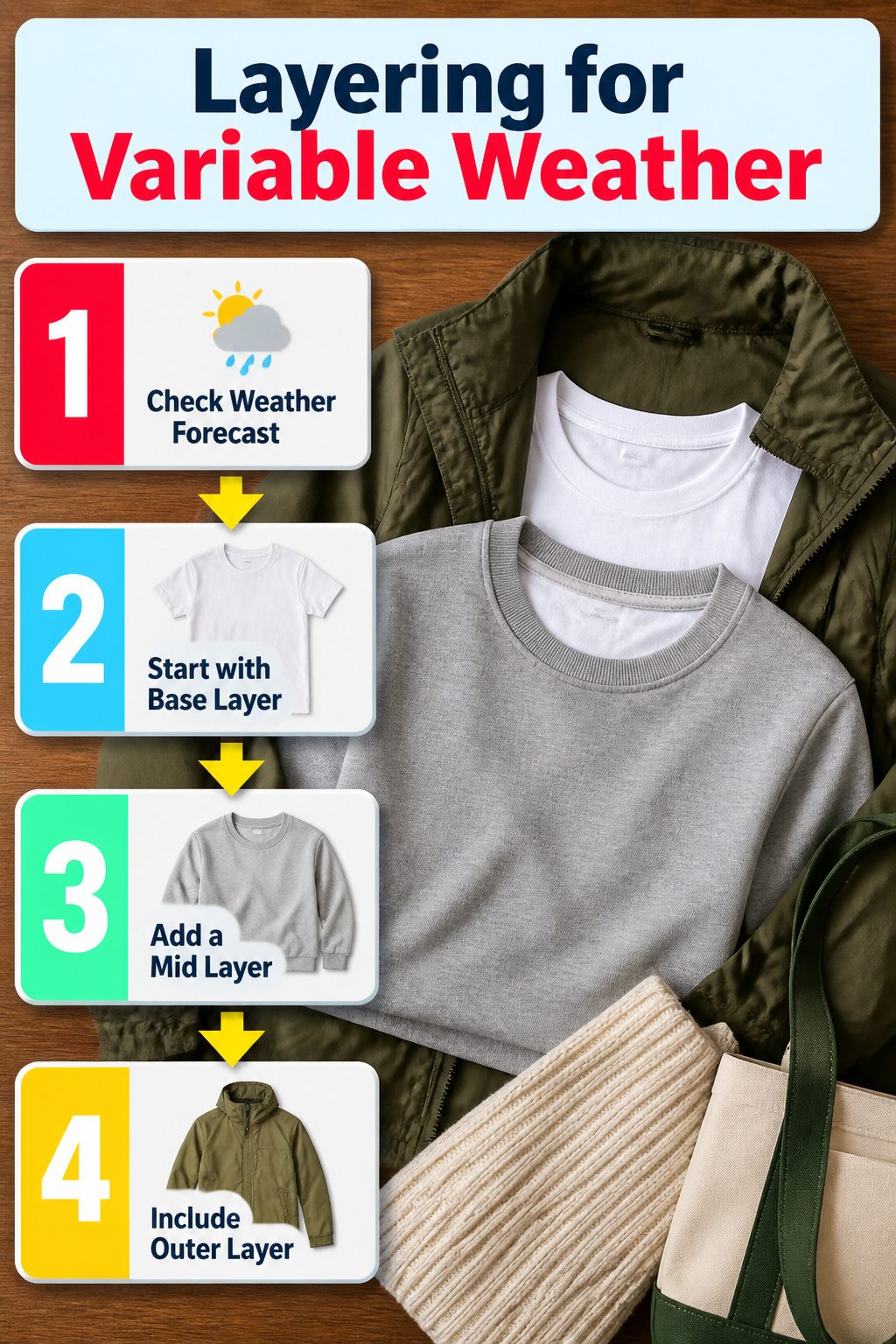 Information graphic on layering for variable weather.