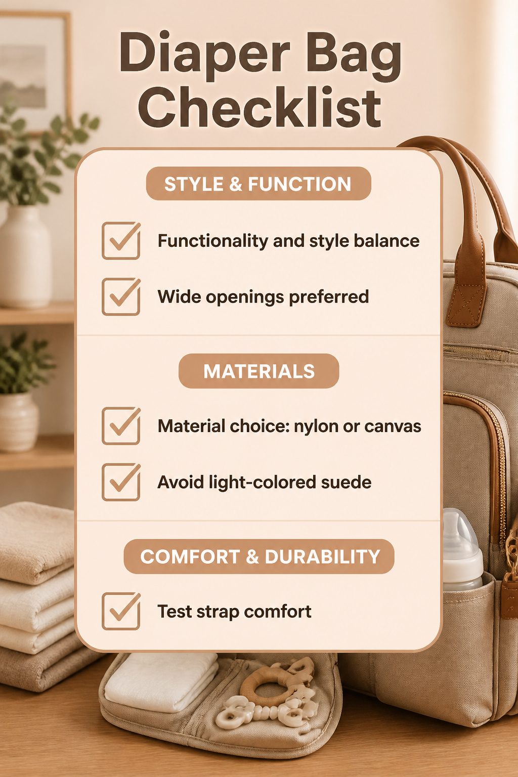 Checklist image titled 'Diaper Bag Checklist'.