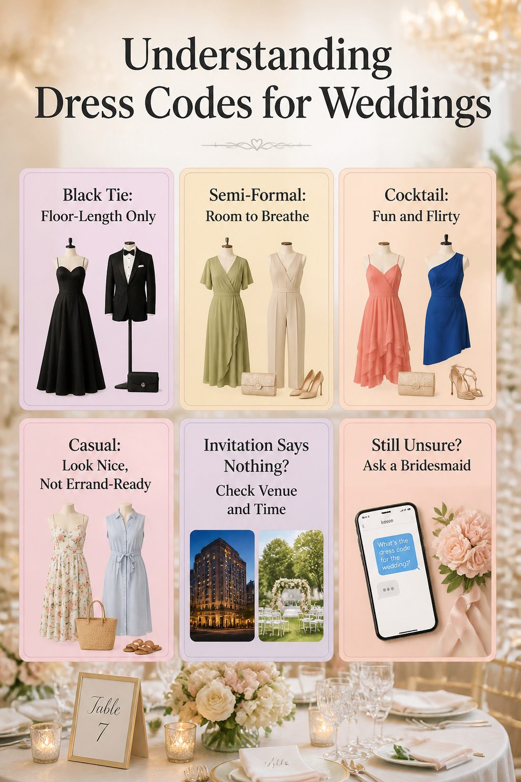 Information graphic explaining wedding dress codes.