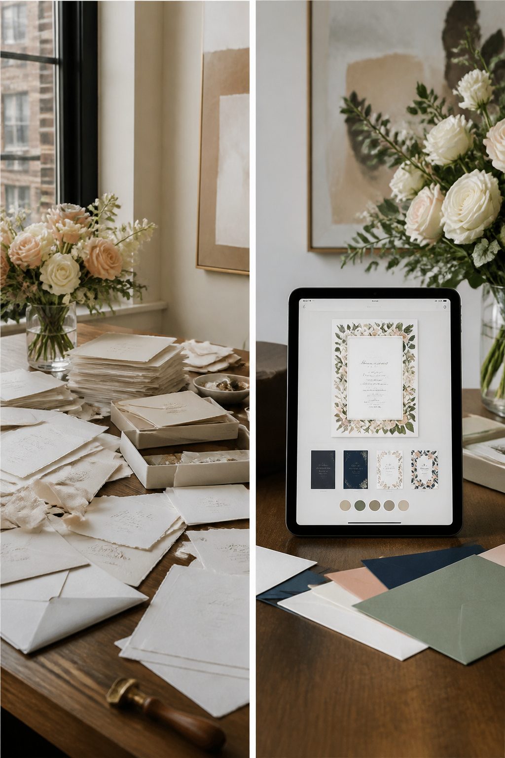 Digital wedding invitations featuring editorial designs and tracking options.