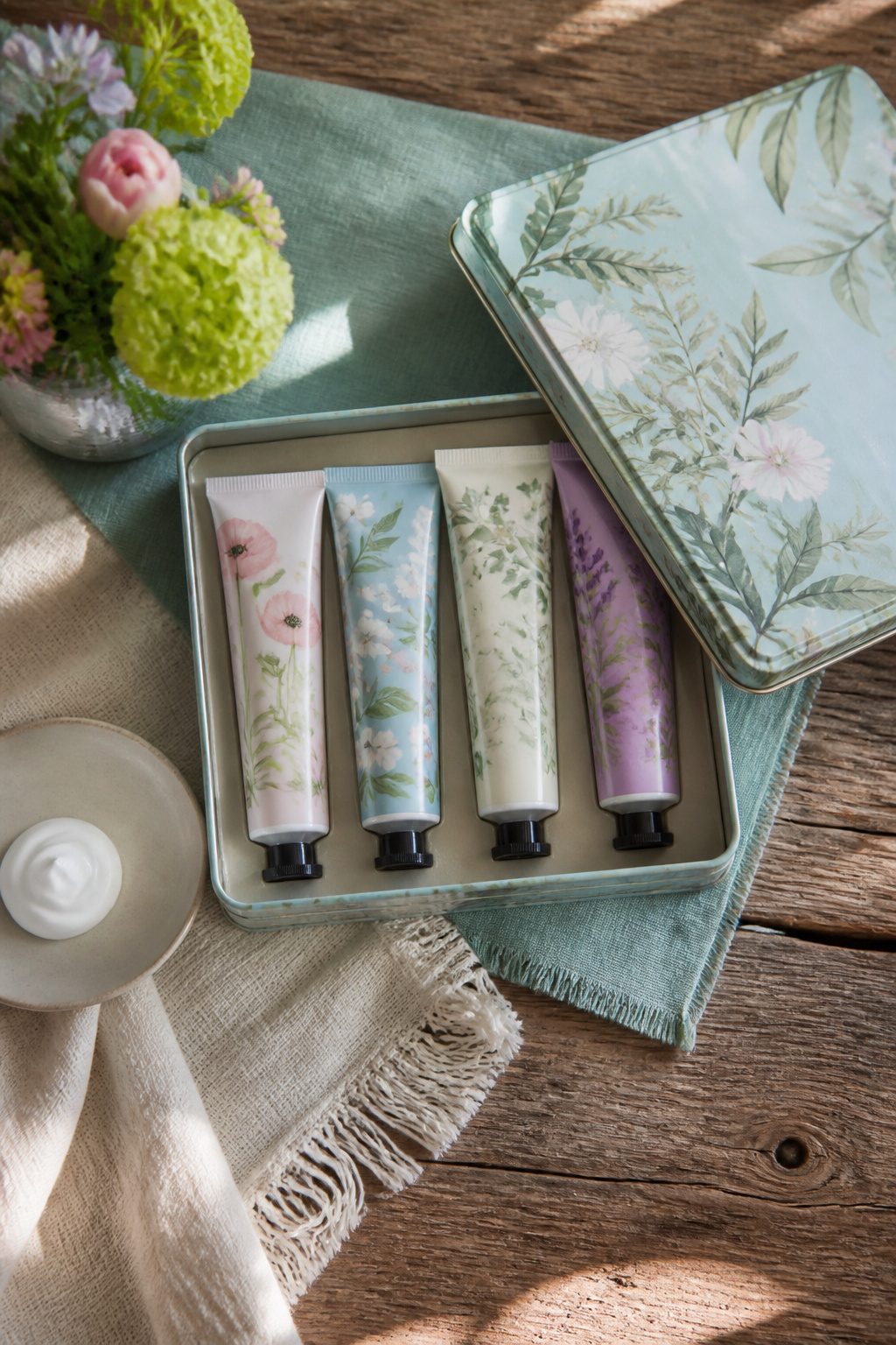 A three-pack of hand cream tubes displayed together.