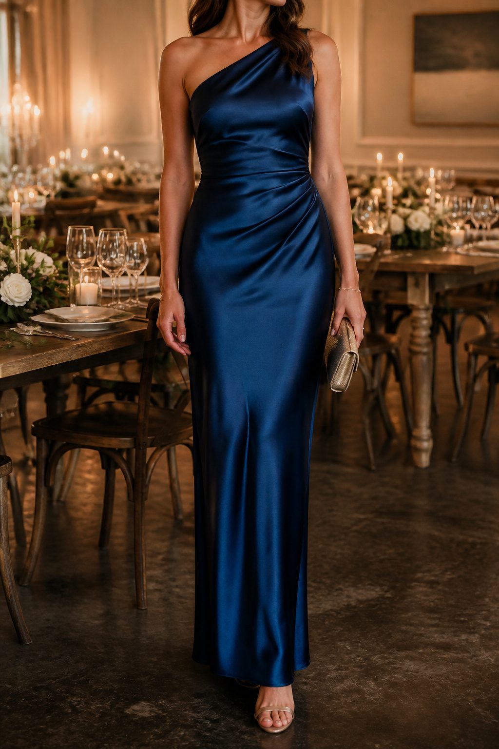 A black-tie optional dress that is a chic midi or sleek column.